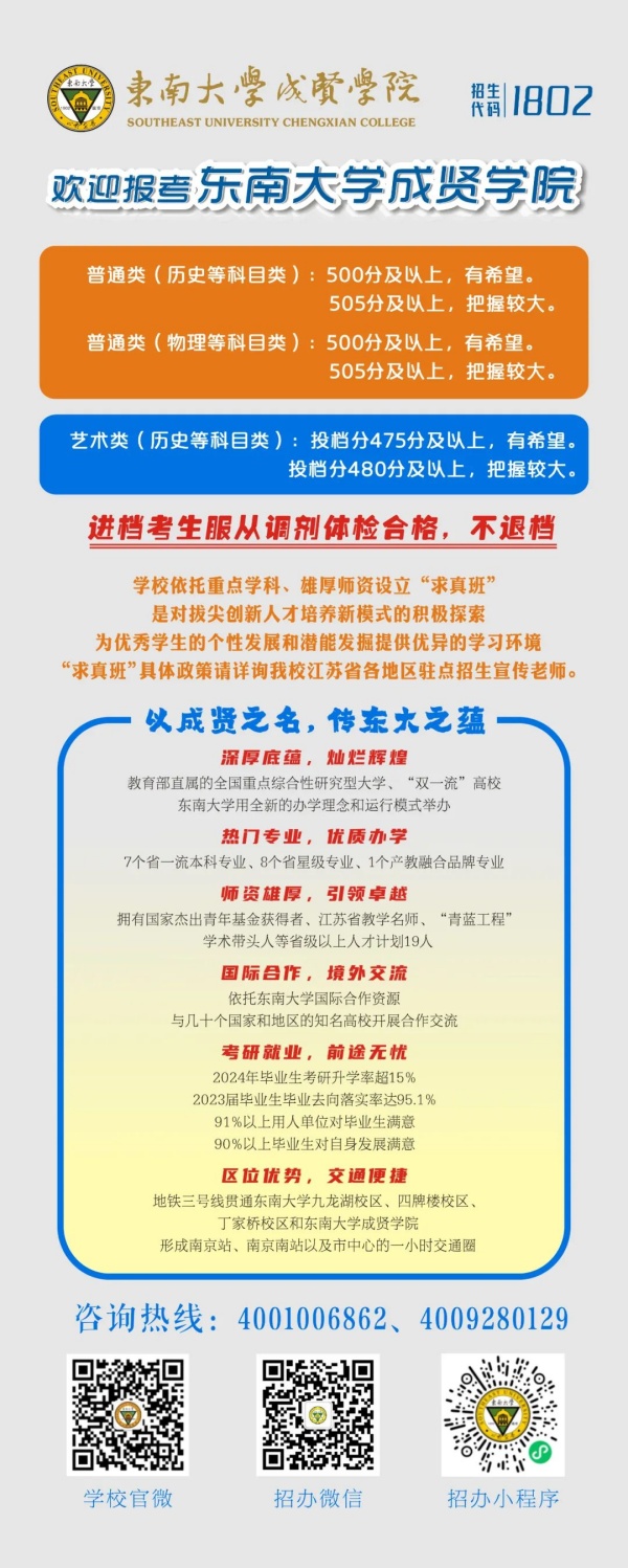 東南大學(xué)成賢學(xué)院2024年江蘇省考生<a  target=